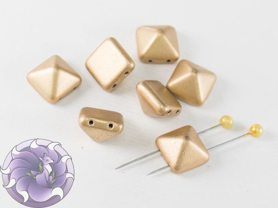 Pyramid beads 2-hole 12x12mm Aztec Gold